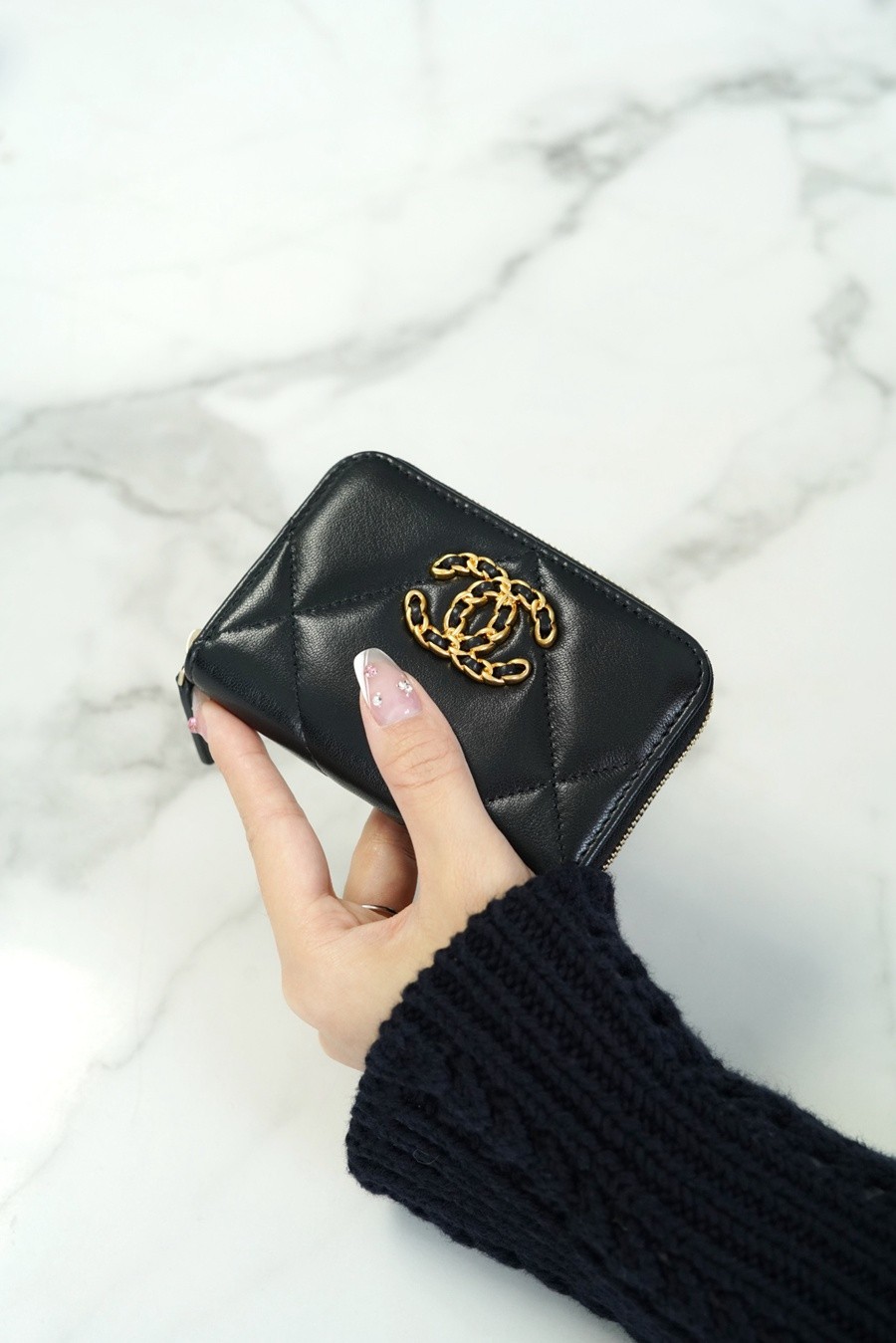 19系列拉鏈零錢卡包 羊皮黑金_6