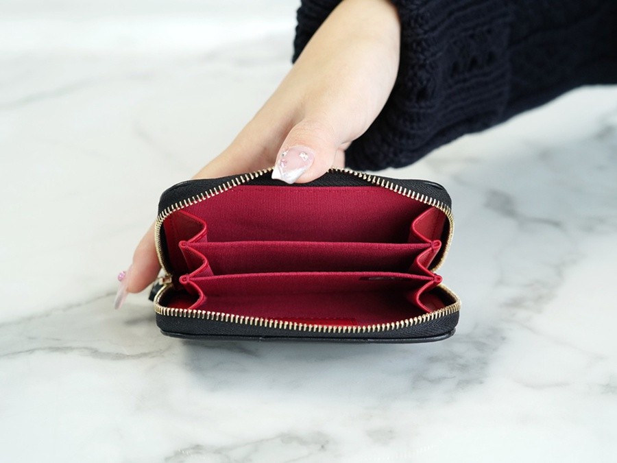 19系列拉鏈零錢卡包 羊皮黑金_8