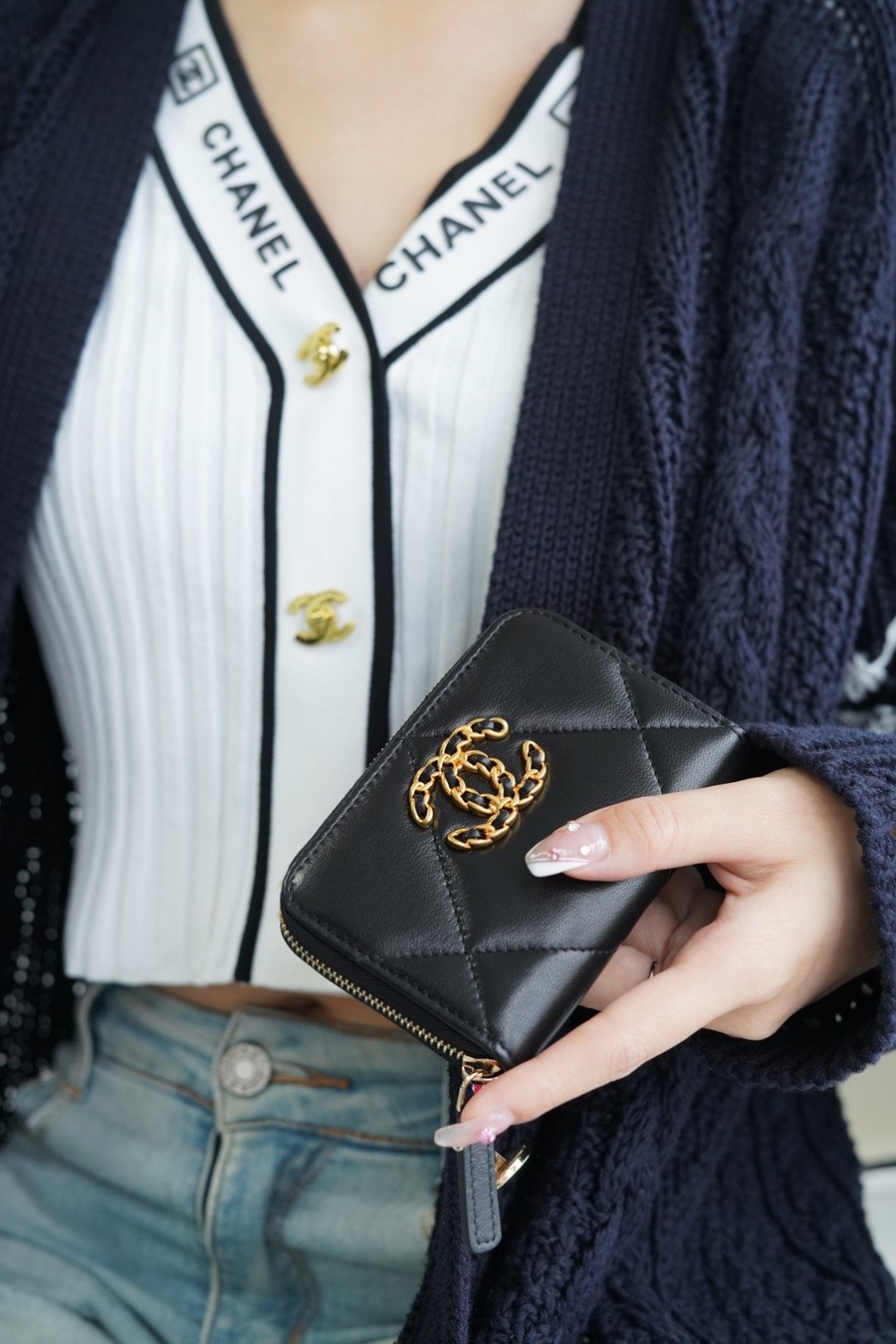 19系列拉鏈零錢卡包 羊皮黑金_14