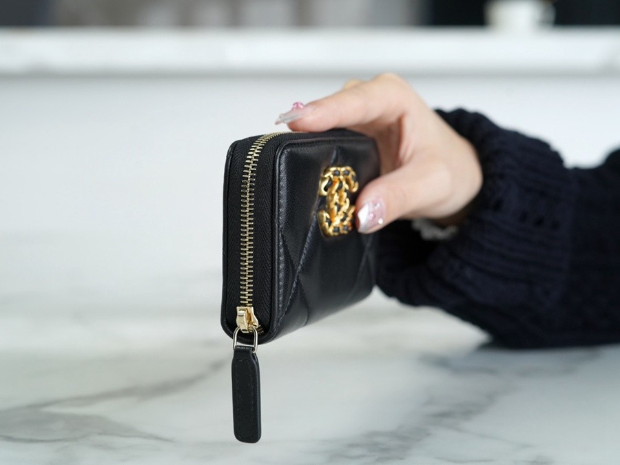 19系列拉鏈零錢卡包 羊皮黑金_18