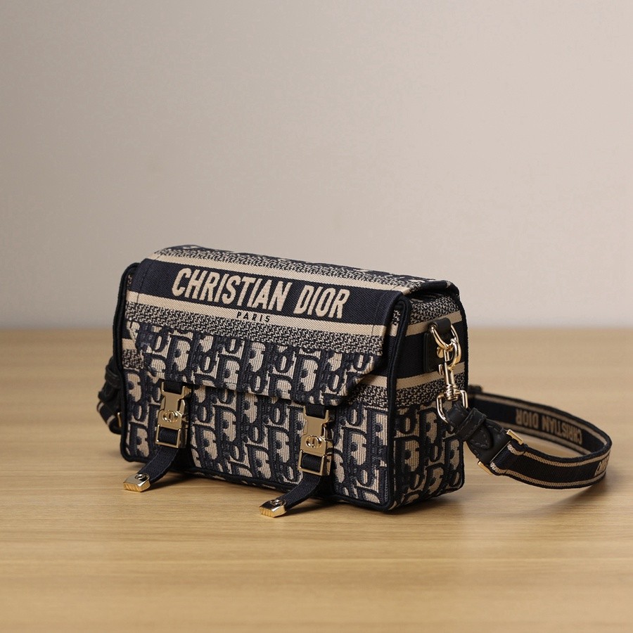 DIORCAMP 小號 手袋 藍色刺繡 Oblique 印花_3