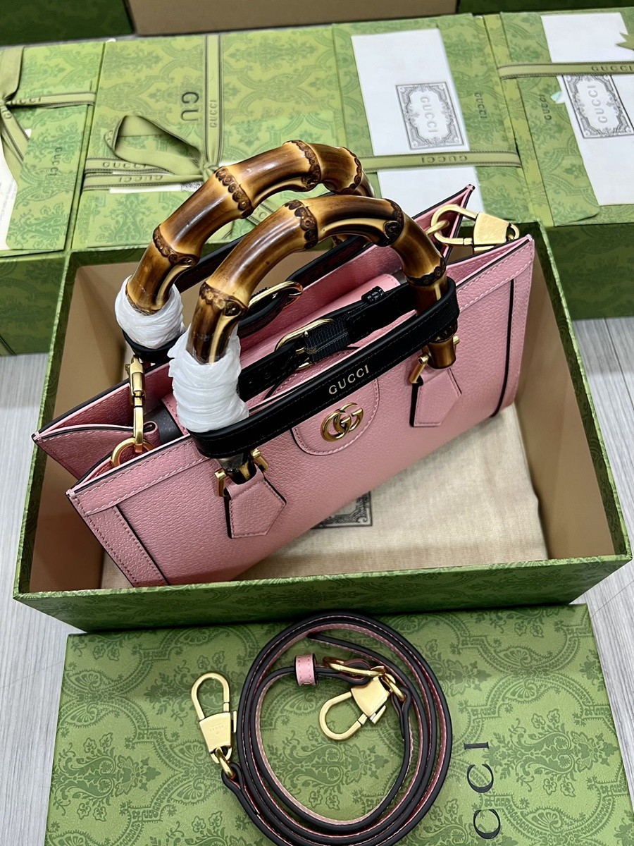 Diana竹節小號肩背包 粉色_4