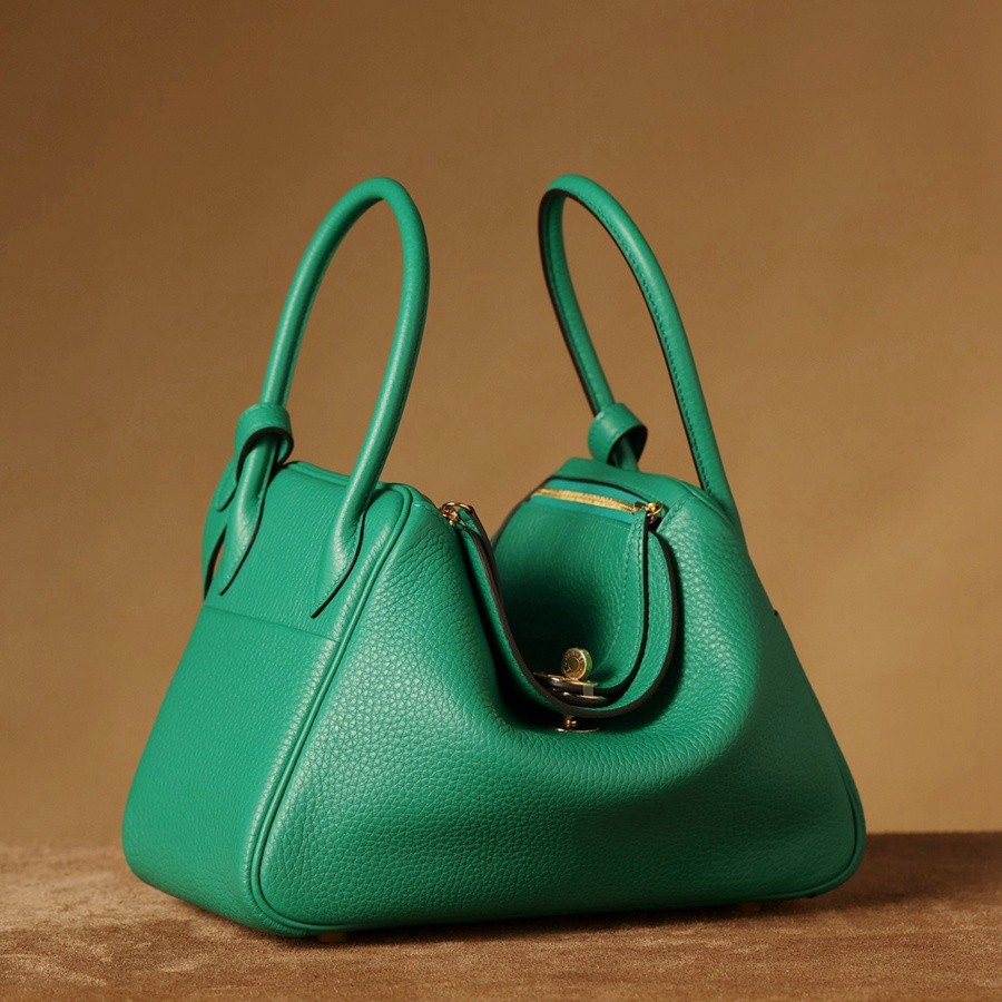 H Lindy 26CM 絲絨綠金扣_5
