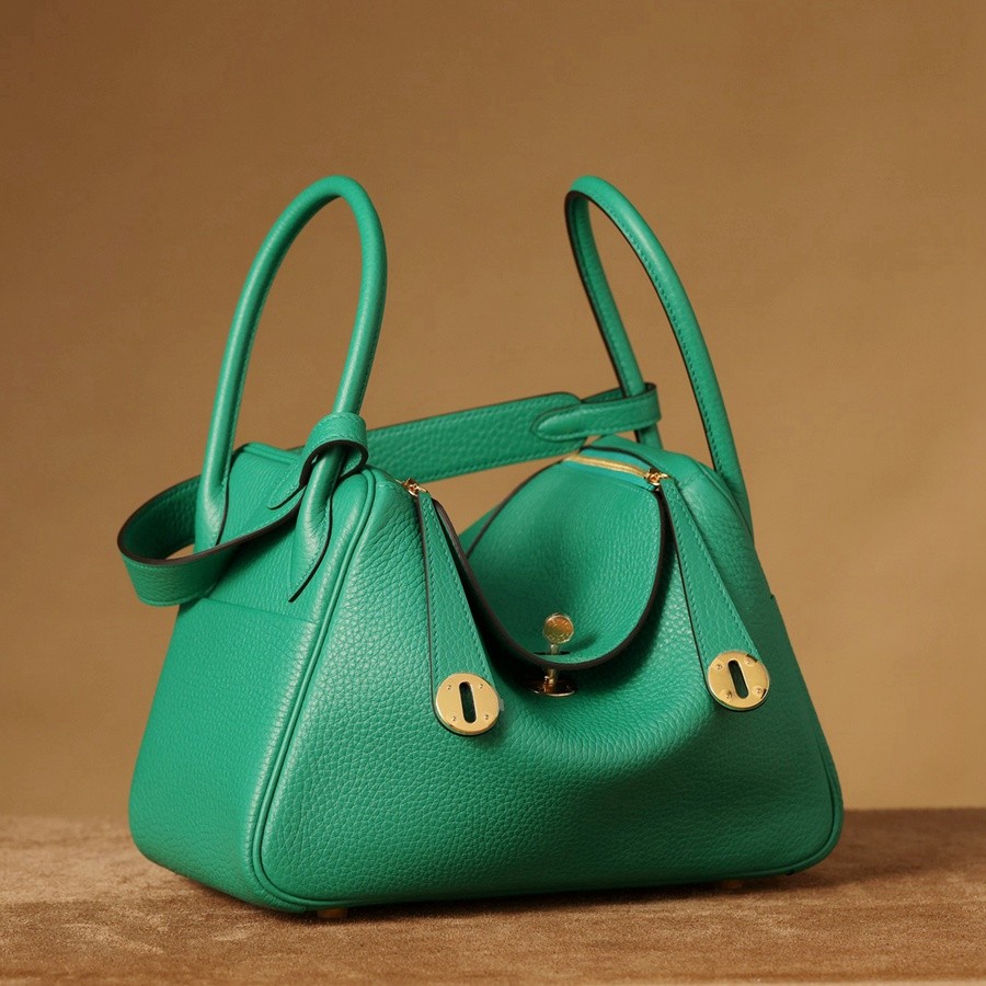H Lindy 26CM 絲絨綠金扣_9