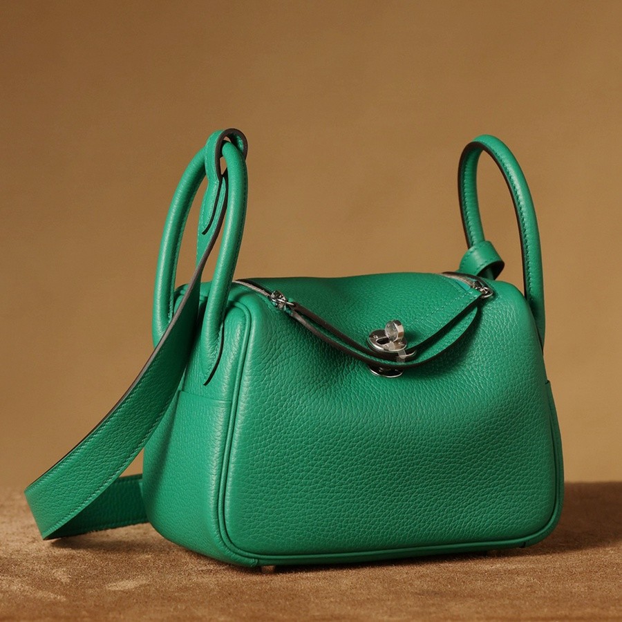 H Lindy Mini 19CM 絲絨綠銀扣_3
