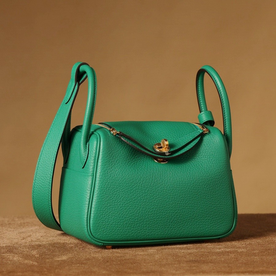 H Lindy Mini 19CM 絲絨綠金扣_3