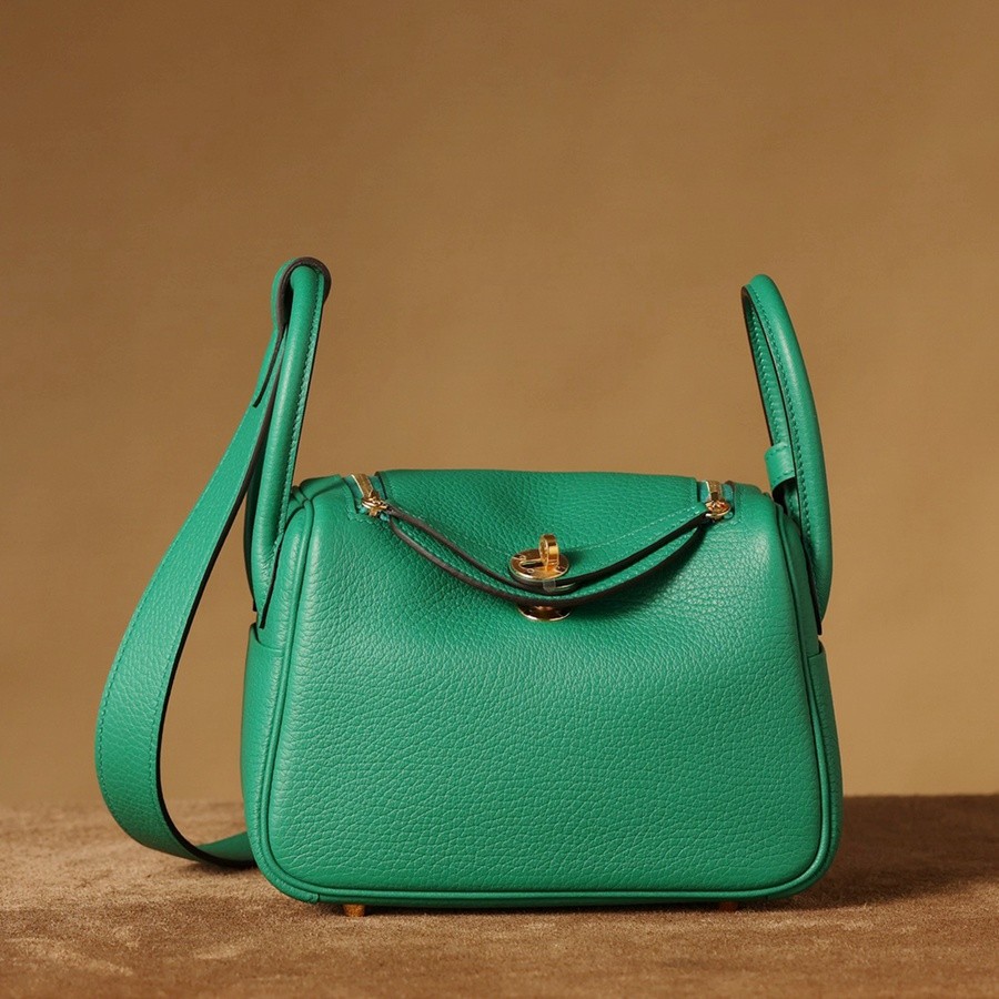 H Lindy Mini 19CM 絲絨綠金扣_1