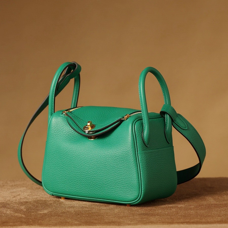 H Lindy Mini 19CM 絲絨綠金扣_4