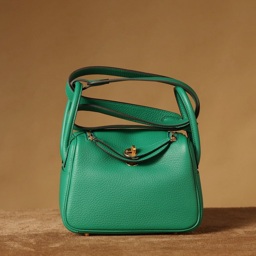 H Lindy Mini 19CM 絲絨綠金扣_7
