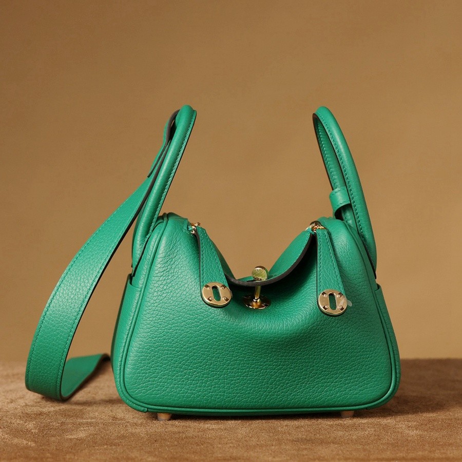 H Lindy Mini 19CM 絲絨綠金扣_6