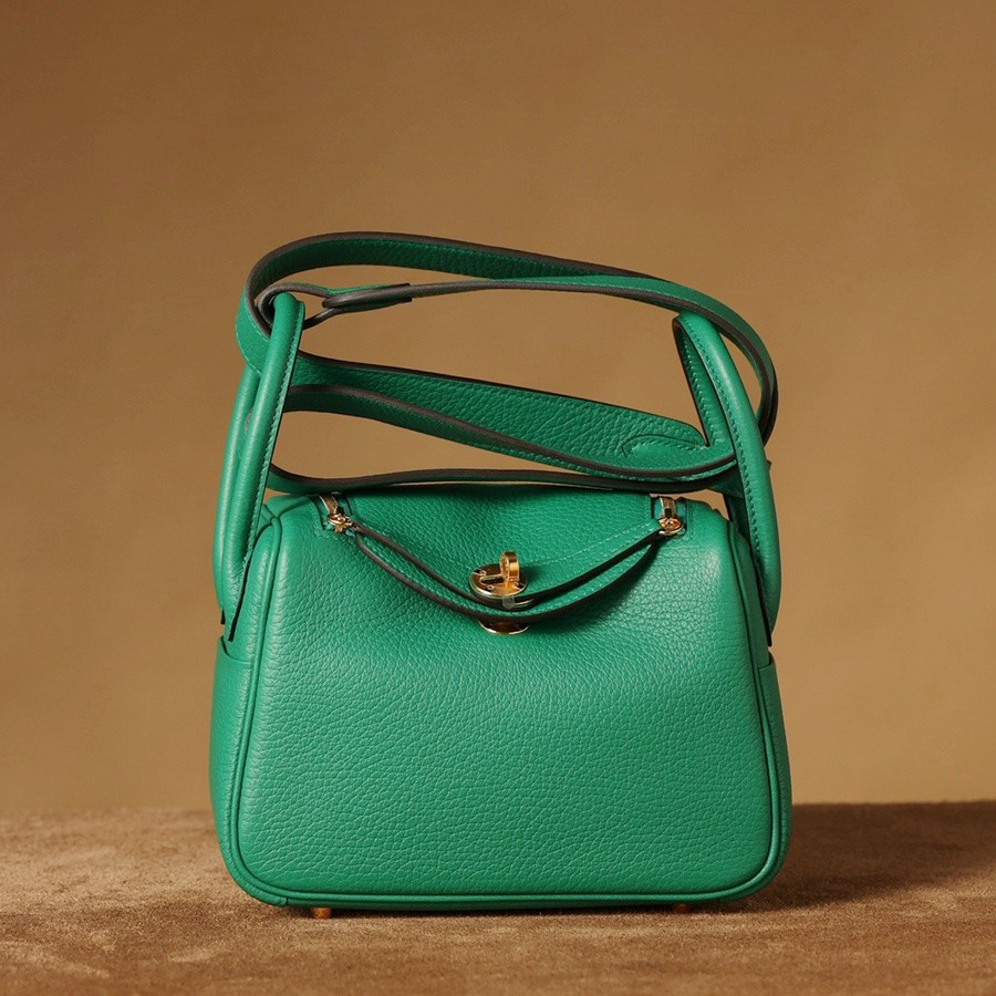 H Lindy Mini 19CM 絲絨綠金扣_10