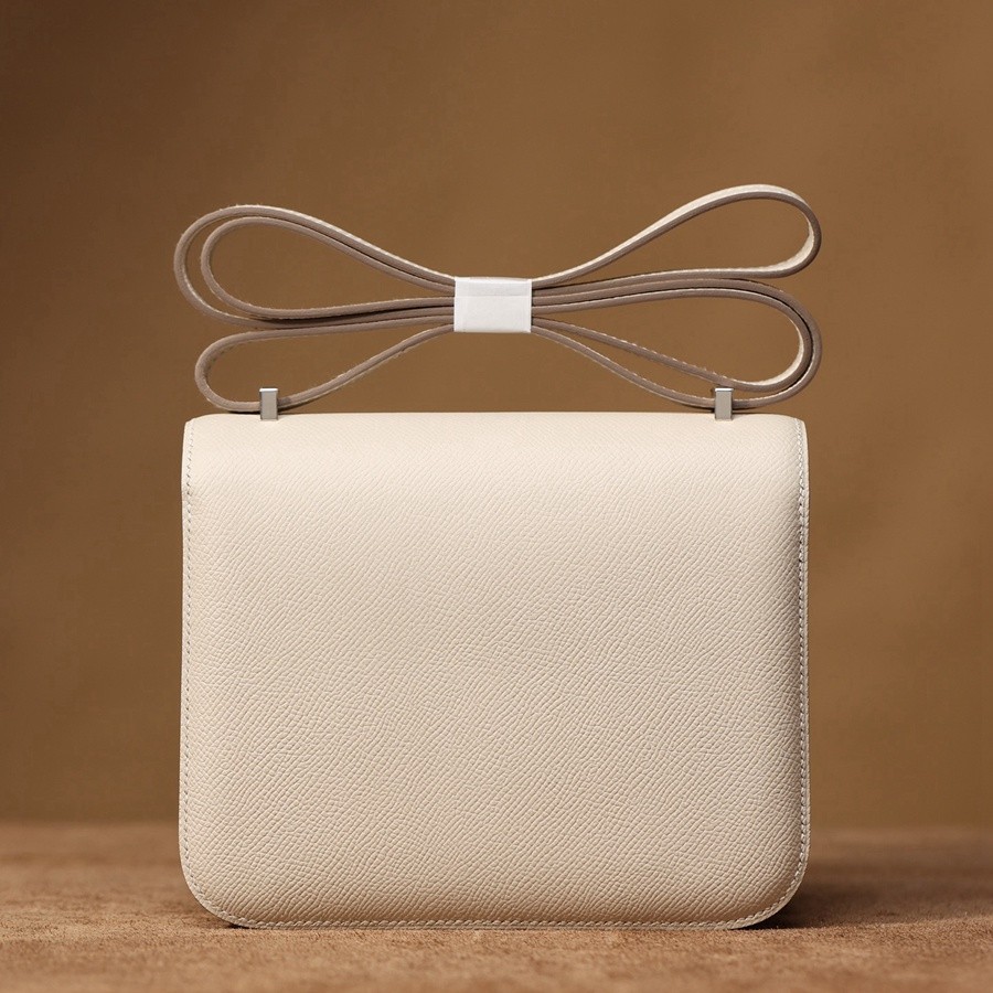 H Constance 19 Epsom牛皮  單肩斜挎包 奶昔白銀 扣_3