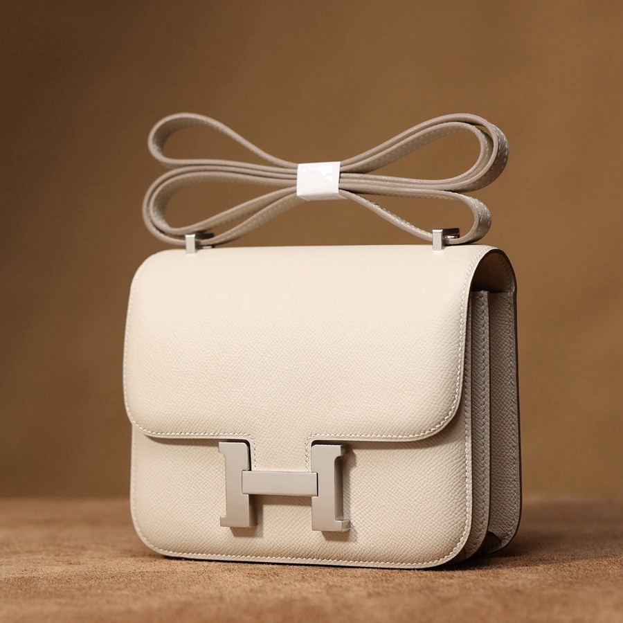 H Constance 19 Epsom牛皮  單肩斜挎包 奶昔白銀 扣_2