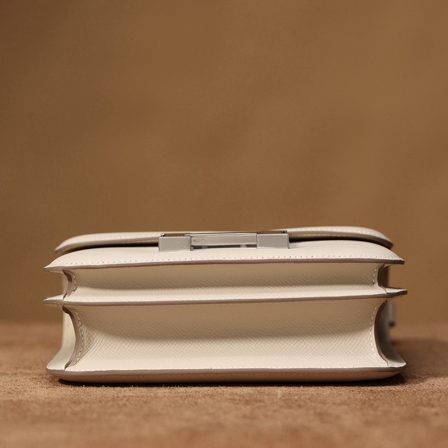 H Constance 19 Epsom牛皮  單肩斜挎包 奶昔白銀 扣_5