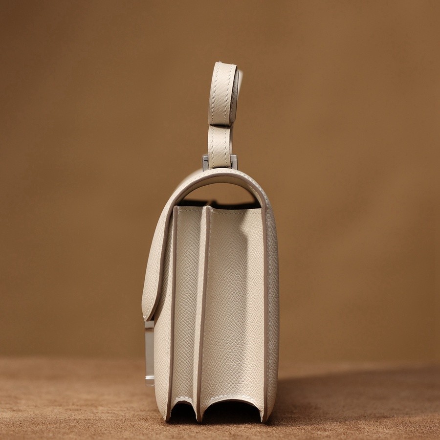 H Constance 19 Epsom牛皮  單肩斜挎包 奶昔白銀 扣_4