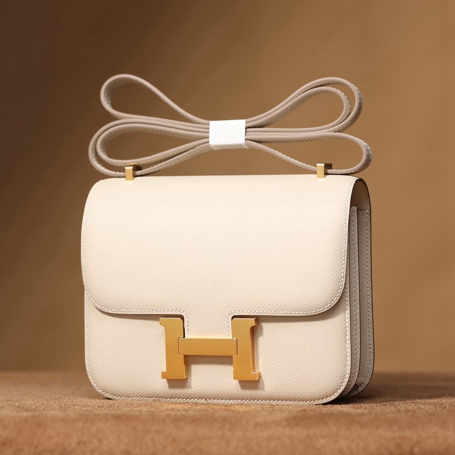 H Constance 19 Epsom牛皮  單肩斜挎包  奶昔白金扣_2