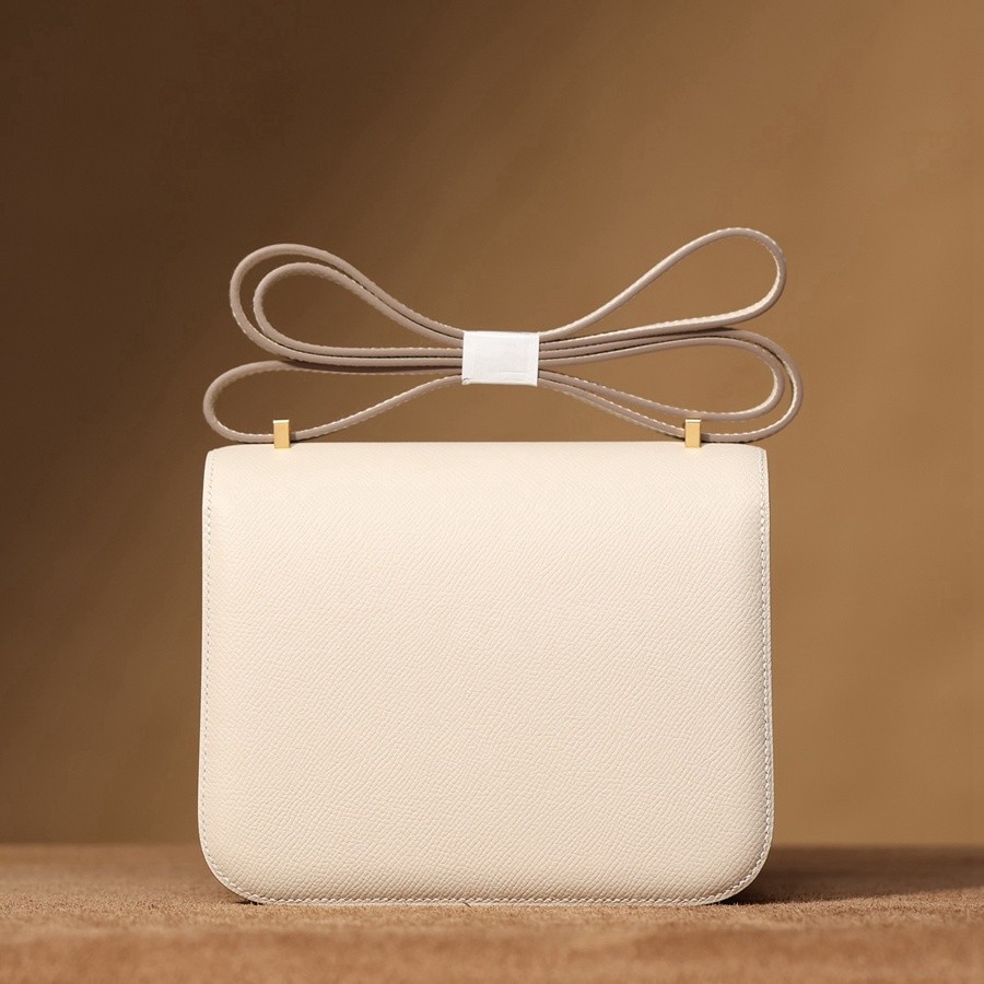 H Constance 19 Epsom牛皮  單肩斜挎包  奶昔白金扣_4