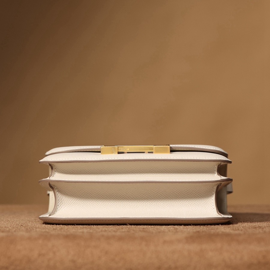 H Constance 19 Epsom牛皮  單肩斜挎包  奶昔白金扣_5