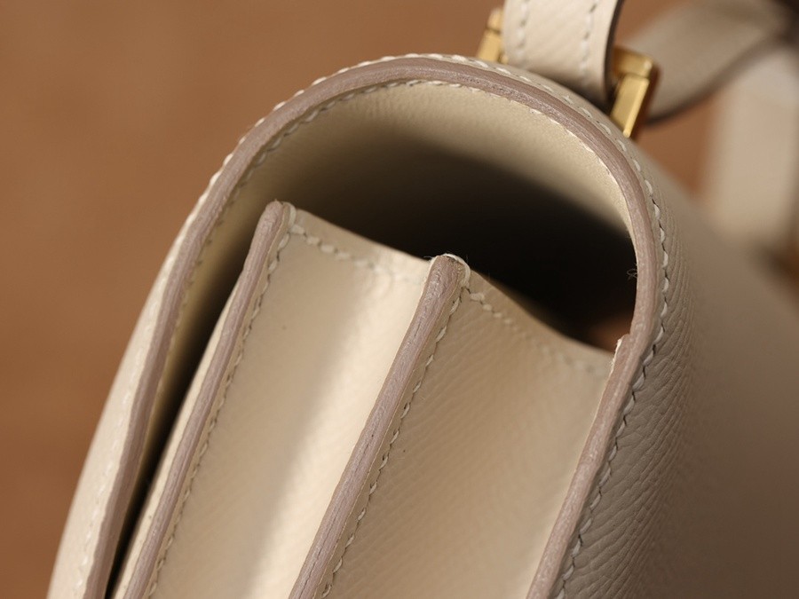 H Constance 19 Epsom牛皮  單肩斜挎包  奶昔白金扣_11