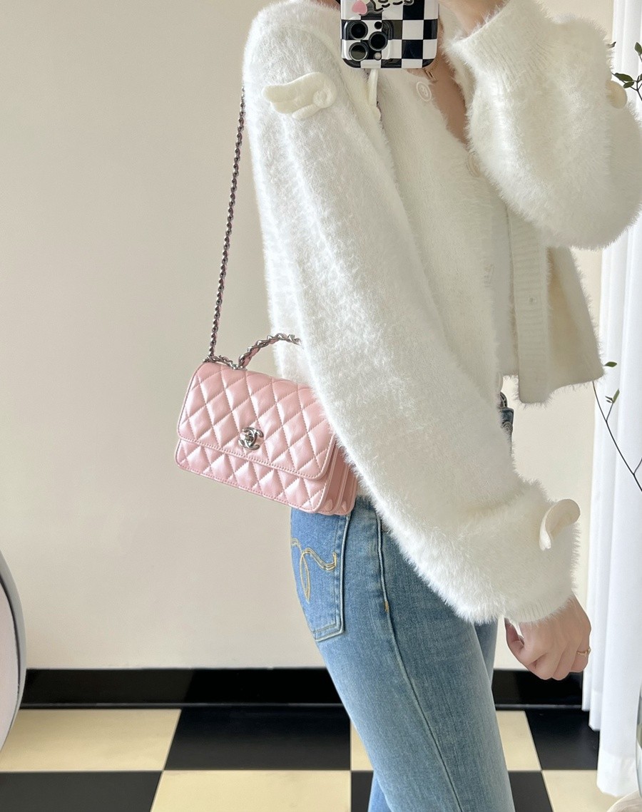 小香 23K秋冬 23K水鑽風琴小包淡粉_10