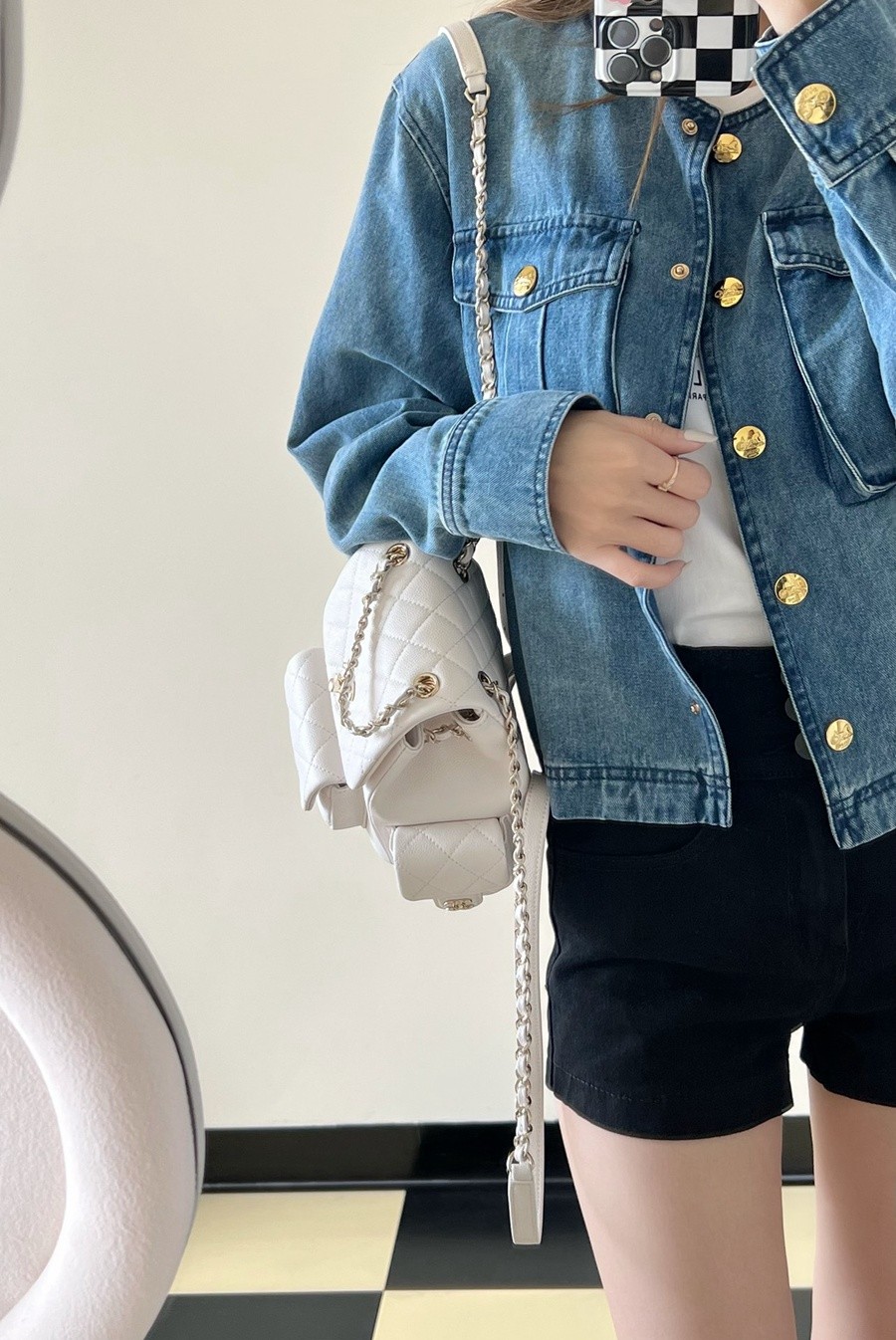 小香 23K坦克雙肩背包 白色小號_12