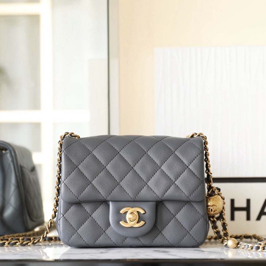 23K 小香新色金球口蓋包 金球調節扣方胖子 深灰_1