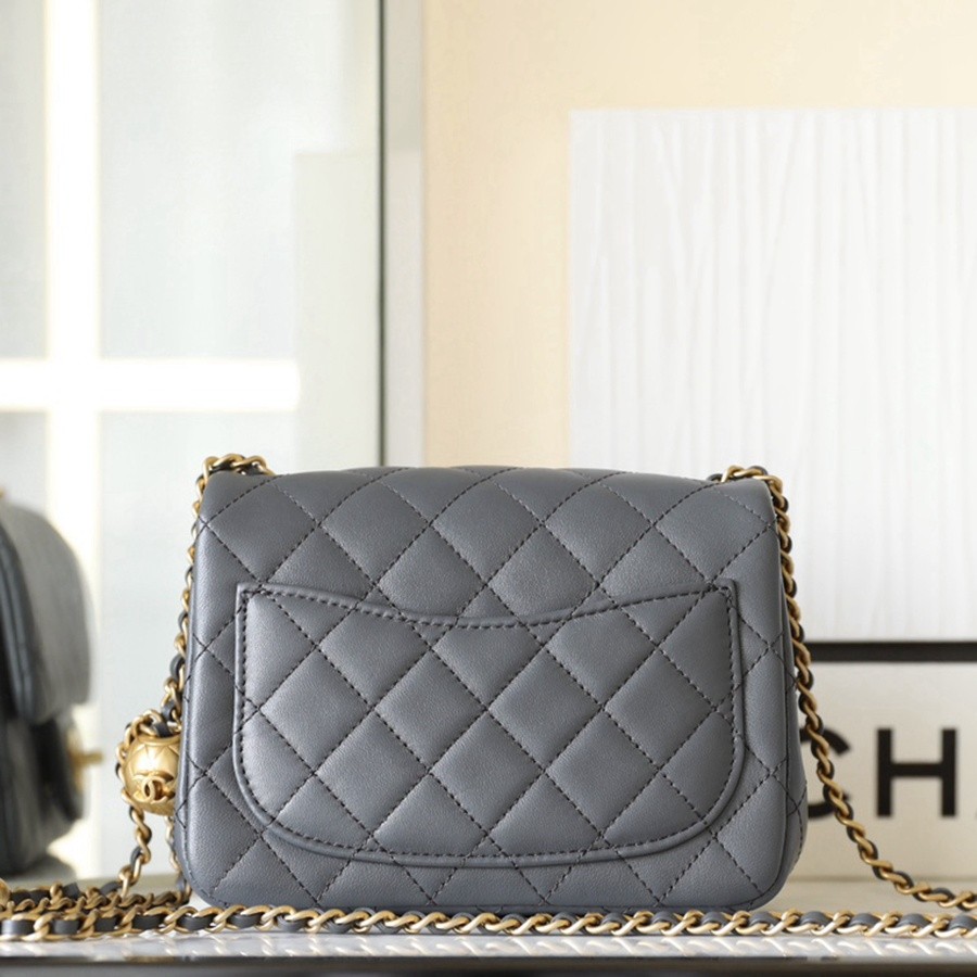 23K 小香新色金球口蓋包 金球調節扣方胖子 深灰_3