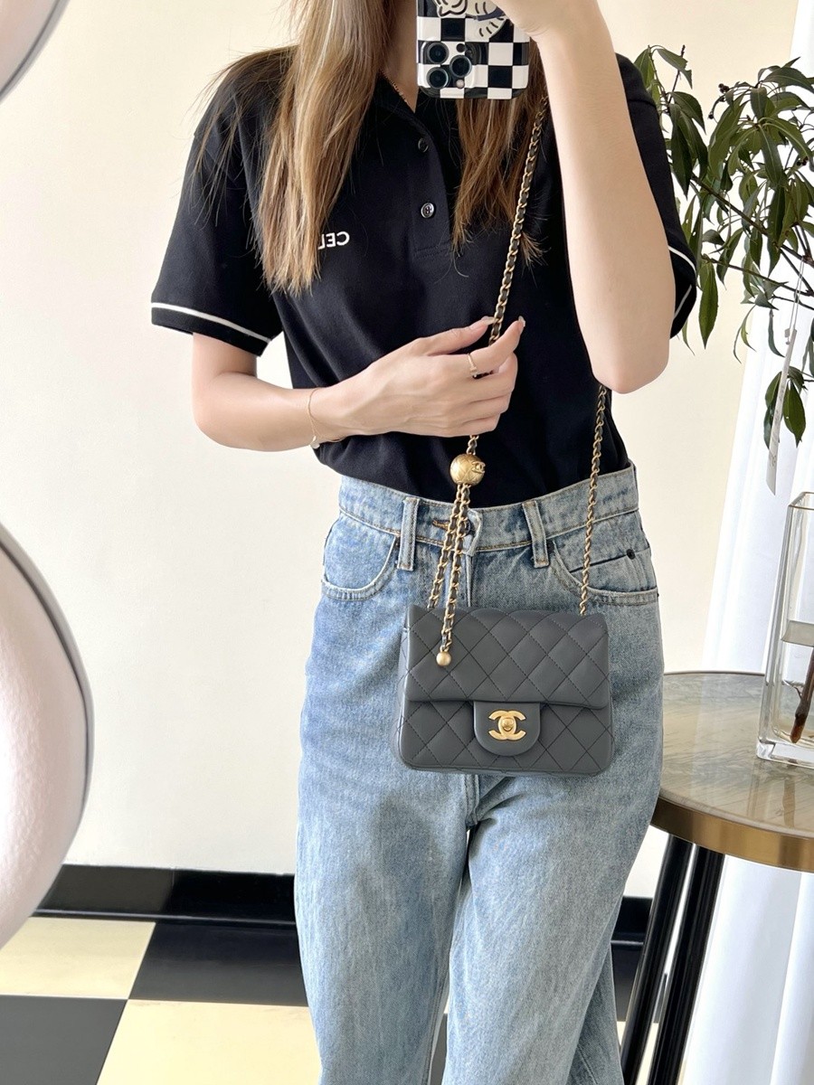 23K 小香新色金球口蓋包 金球調節扣方胖子 深灰_10