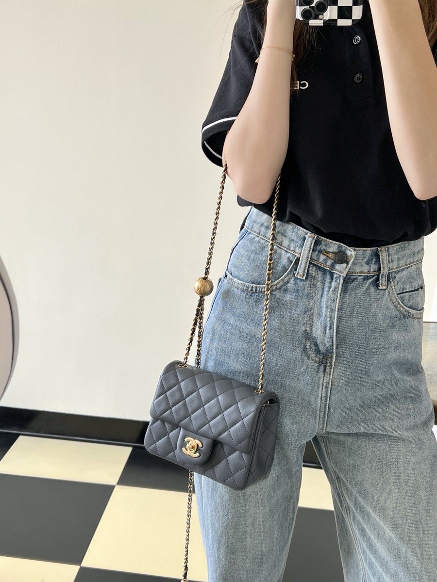 23K 小香新色金球口蓋包 金球調節扣方胖子 深灰_8