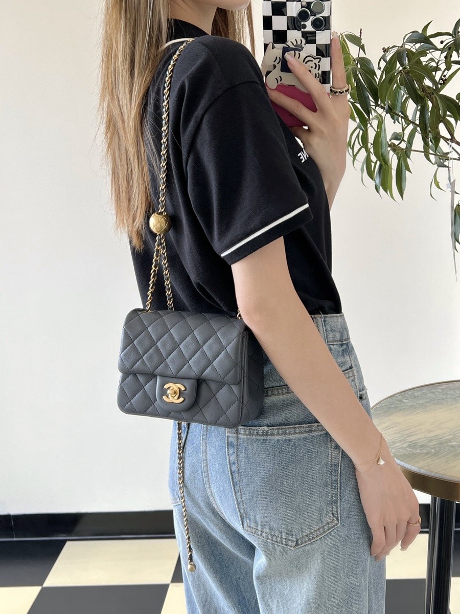 23K 小香新色金球口蓋包 金球調節扣方胖子 深灰_9