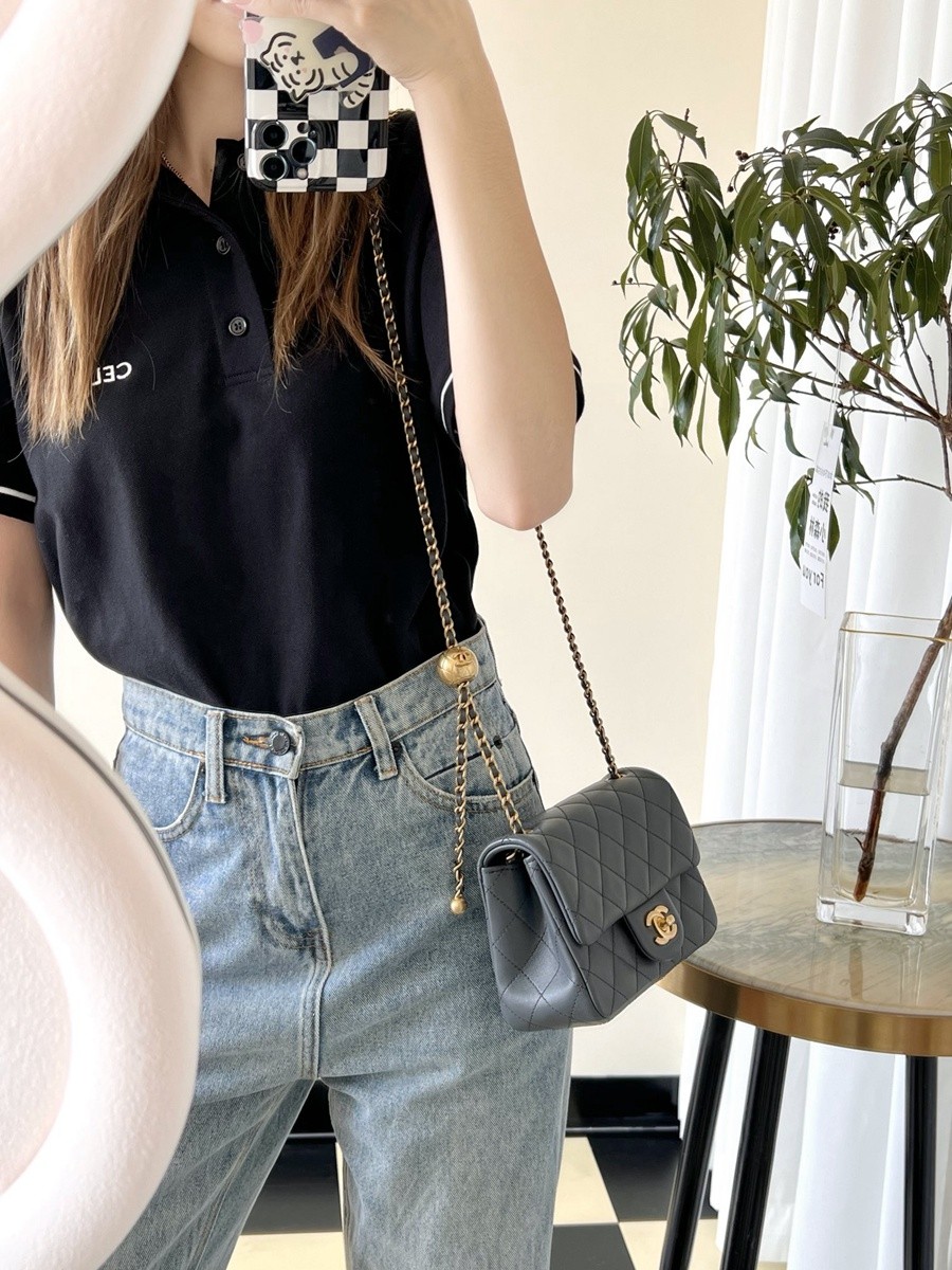 23K 小香新色金球口蓋包 金球調節扣方胖子 深灰_11