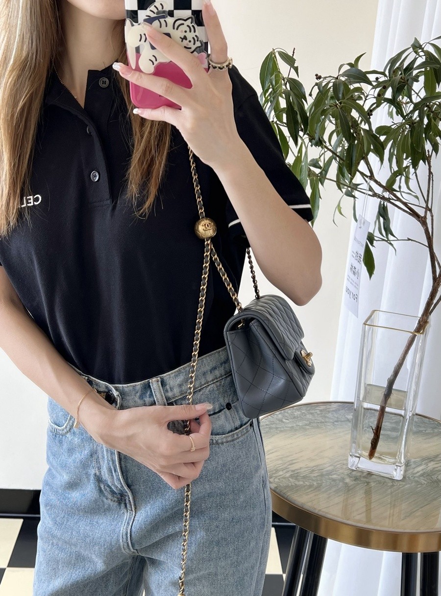 23K 小香新色金球口蓋包 金球調節扣方胖子 深灰_12