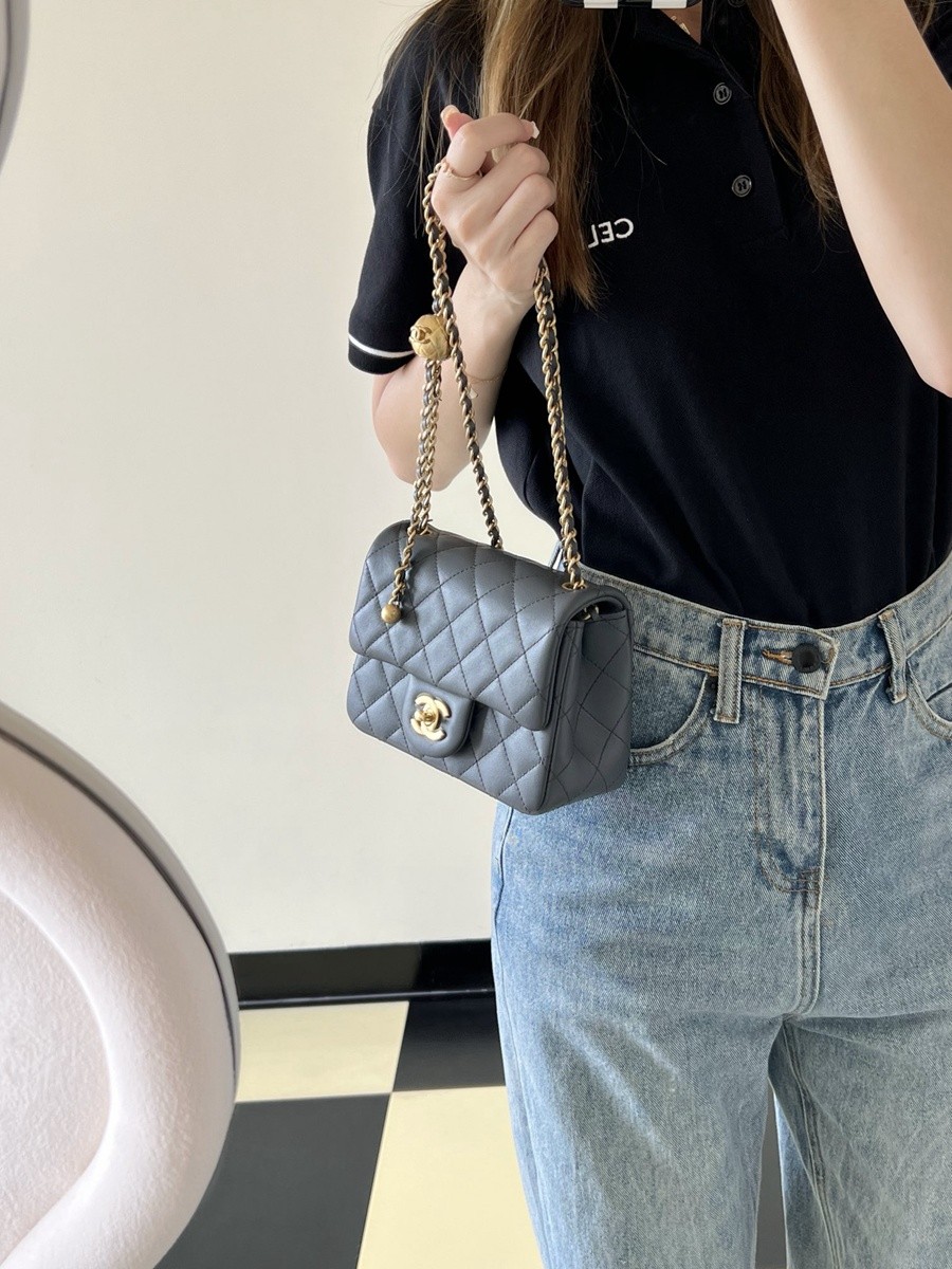 23K 小香新色金球口蓋包 金球調節扣方胖子 深灰_13