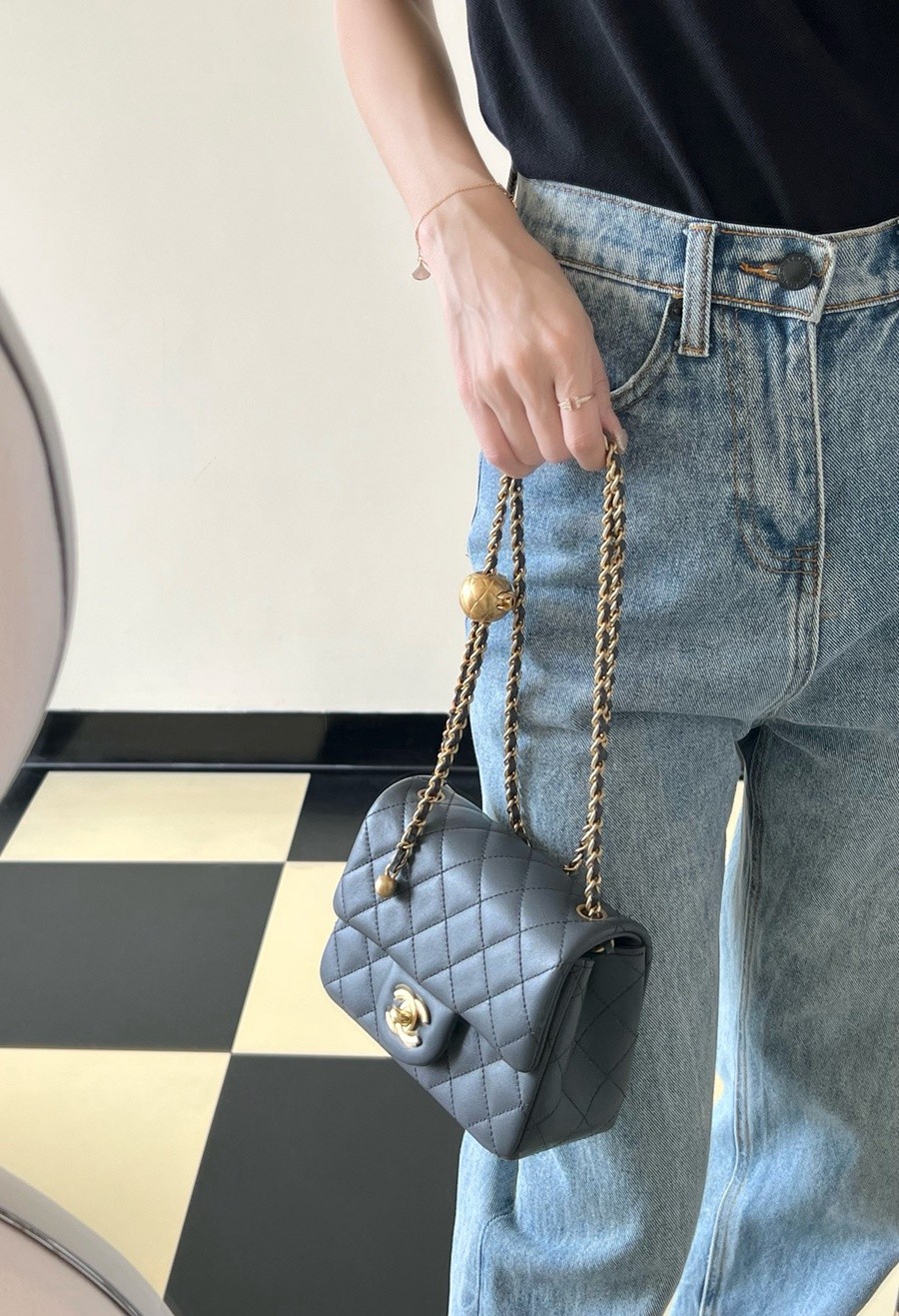 23K 小香新色金球口蓋包 金球調節扣方胖子 深灰_14