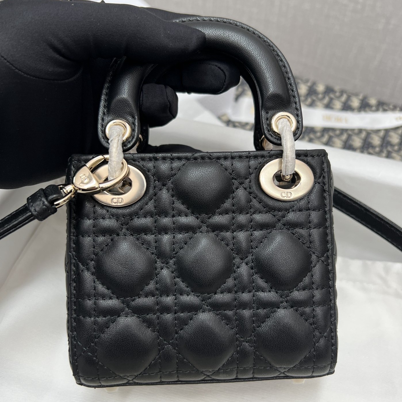 Lady戴妃包超迷你黑色羊皮_2