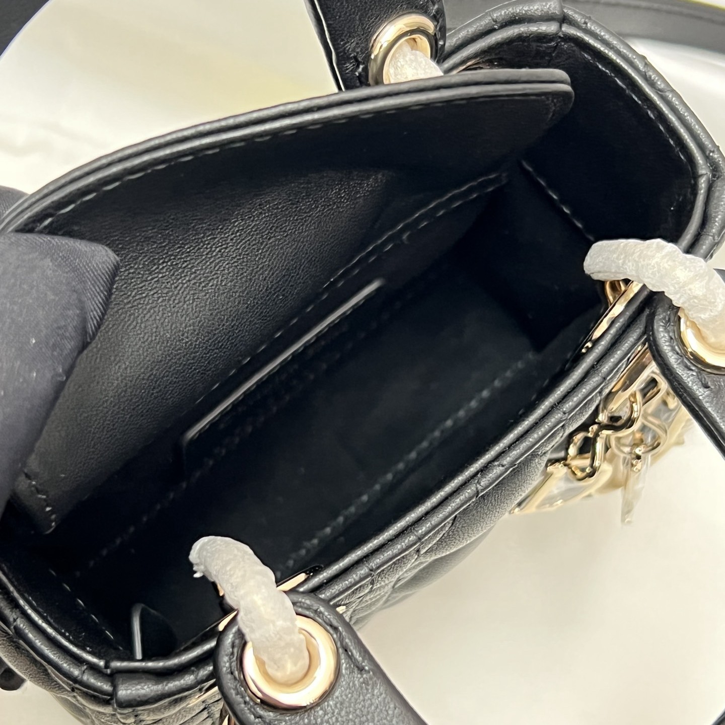 Lady戴妃包超迷你黑色羊皮_5