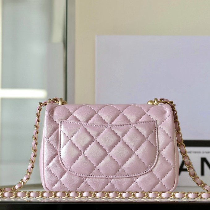 24P珍珠链条方胖子小號珠光粉羊皮_2