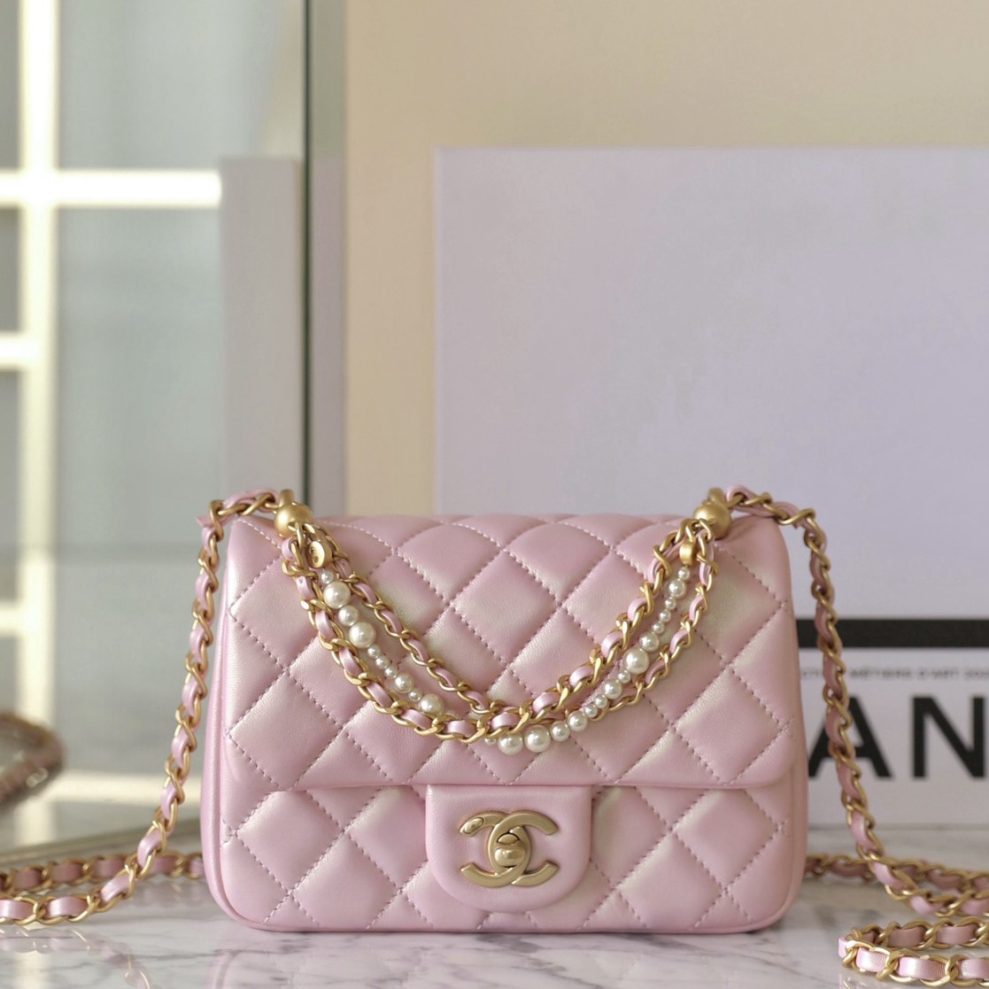 24P珍珠链条方胖子小號珠光粉羊皮_1