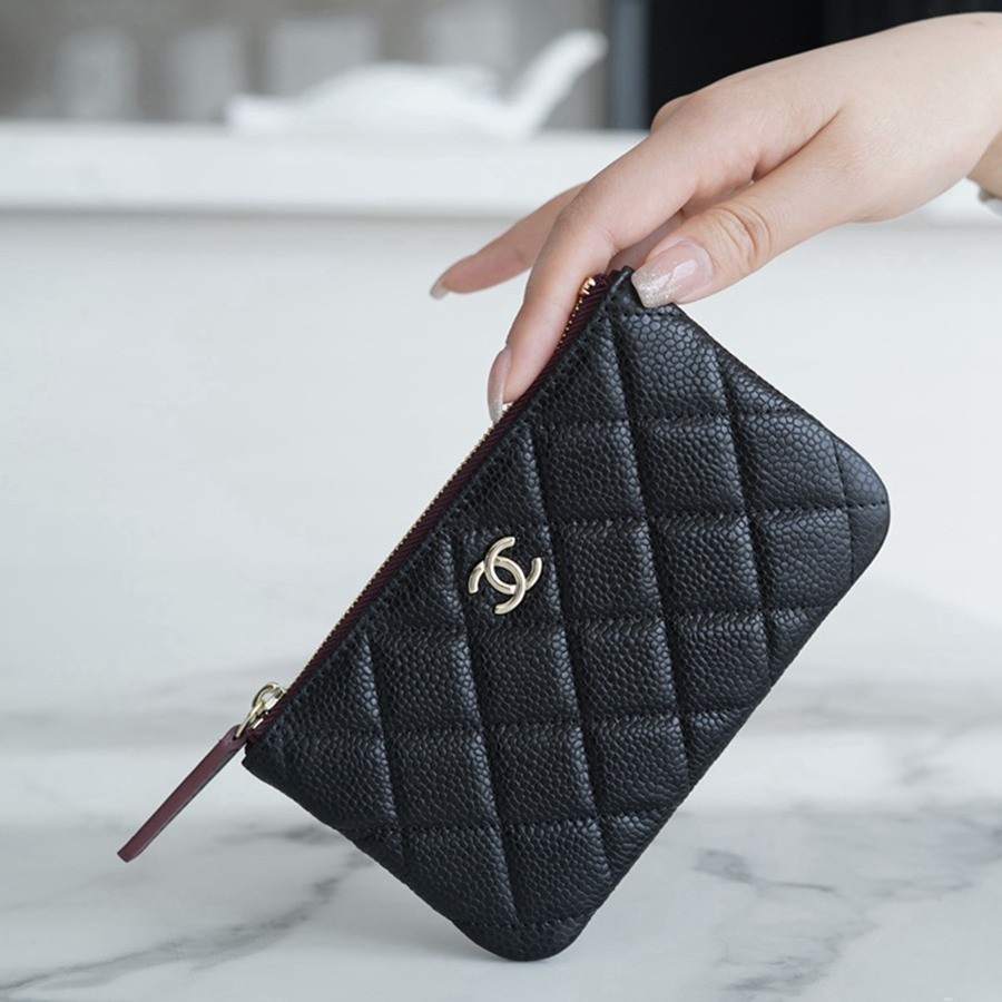 一字零錢包 牛皮 黑金_2