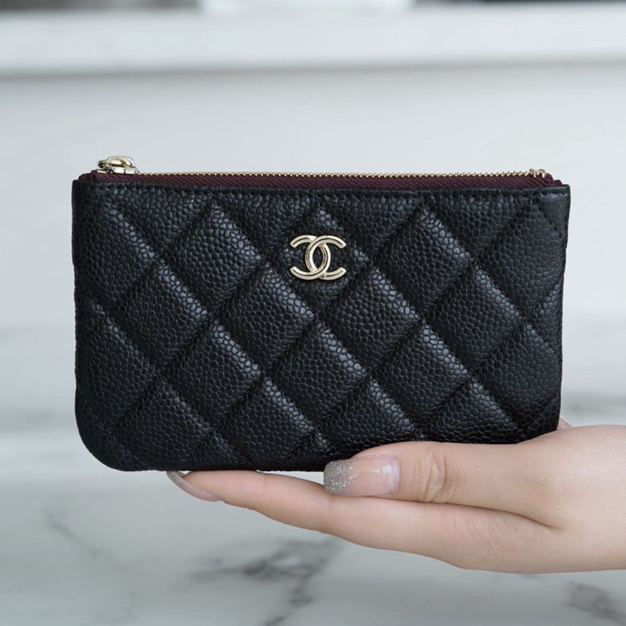 一字零錢包 牛皮 黑金_1