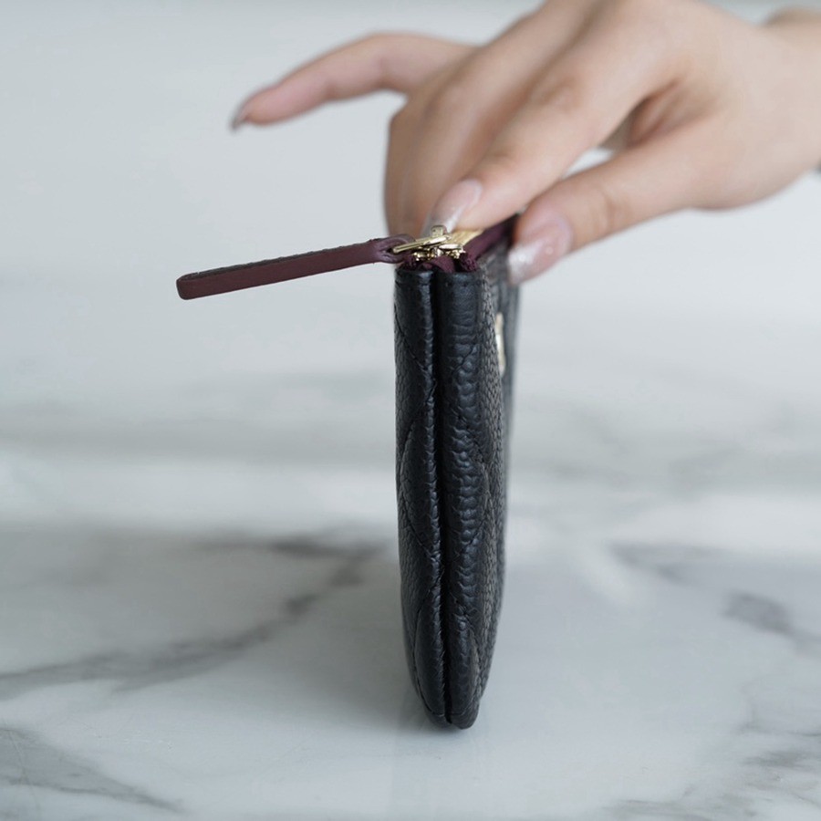 一字零錢包 牛皮 黑金_4