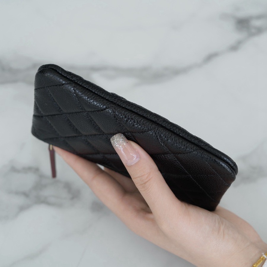 一字零錢包 牛皮 黑金_5