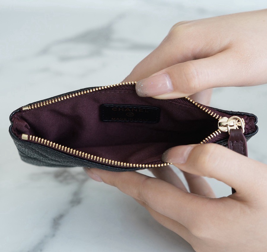 一字零錢包 牛皮 黑金_6