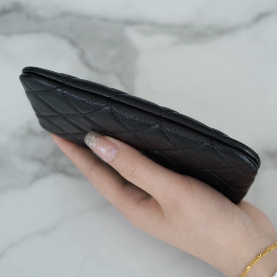 一字零錢包 羊皮 黑金_6