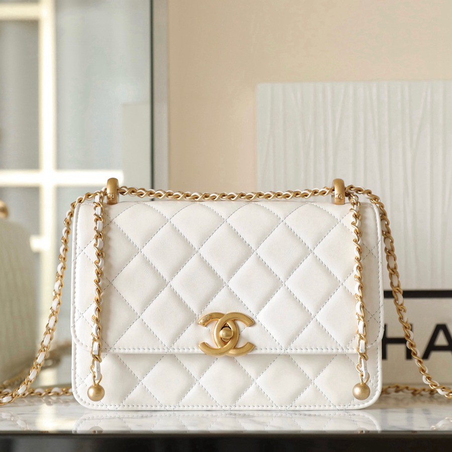 24C 雙金珠口蓋包 白色 中號_1