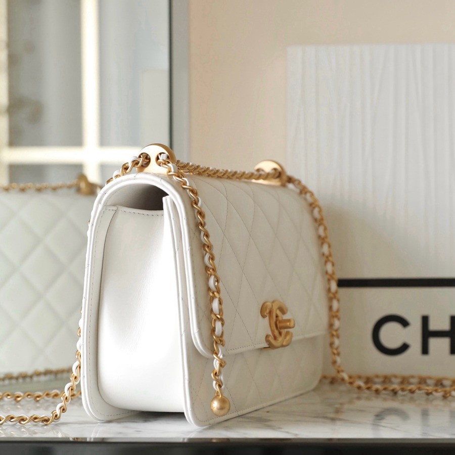 24C 雙金珠口蓋包 白色 中號_2