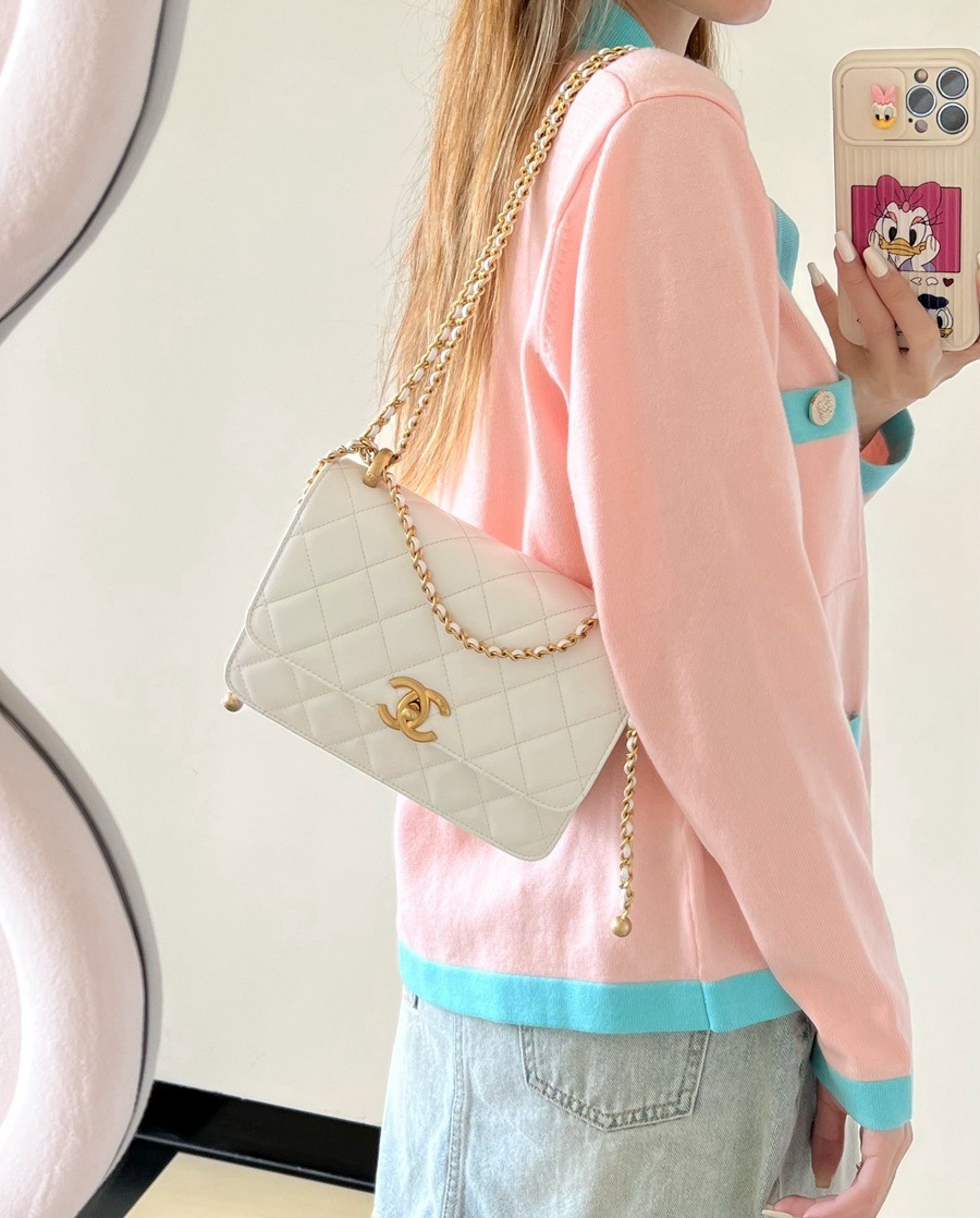 24C 雙金珠口蓋包 白色 中號_7