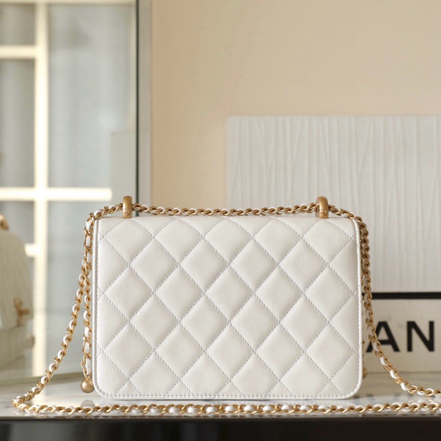 24C 雙金珠口蓋包 白色 中號_3