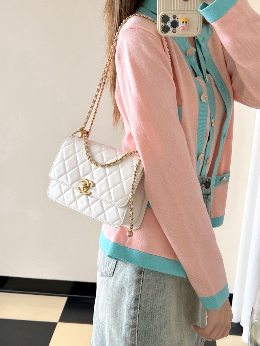 24C 雙金珠口蓋包 白色 中號_8