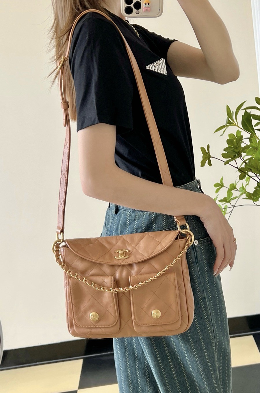 24P 春夏嬉皮郵差包 焦糖色 小號_9